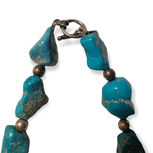 Chunky Raw Turquoise Necklace Bracelet and Earrings Set - Picture 4 of 5